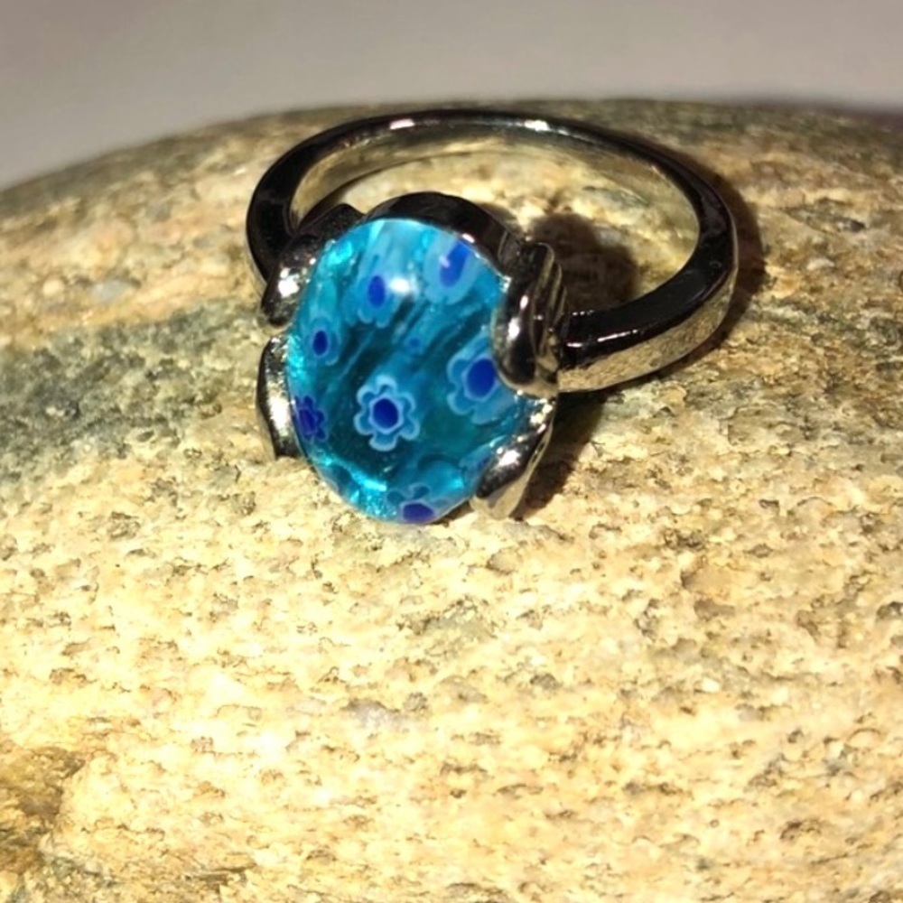 💚 925 stamped flower FANCY DICHROIC GLASS RING sz 9 - Picture 5 of 11